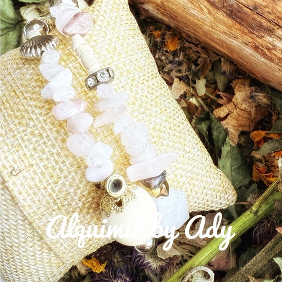 Pink quartz wrap around layered bohemian bracelet - Picture 2 of 2